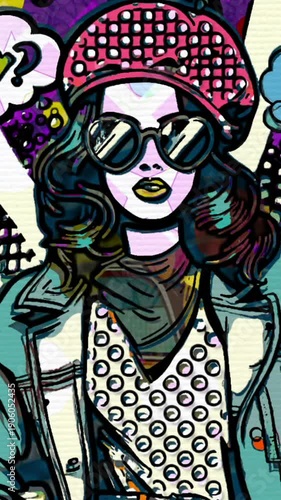 Hand Draw of Stylized Portrait of  Fashionable Individual in Retro Pop Art Style