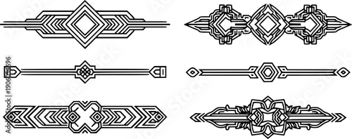 Collection of decorative line dividers and borders featuring geometric shapes and ornate patterns
