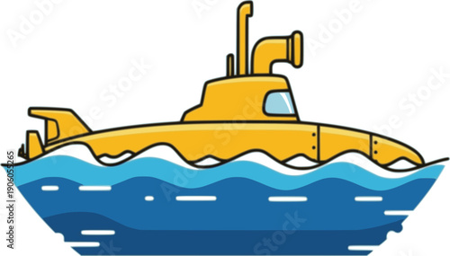 Yellow submarine vector icon set. Cartoon sub diving under the ocean waves. Nautical marine boat ship collection. Underwater travel exploration concept. Simple flat illustration.