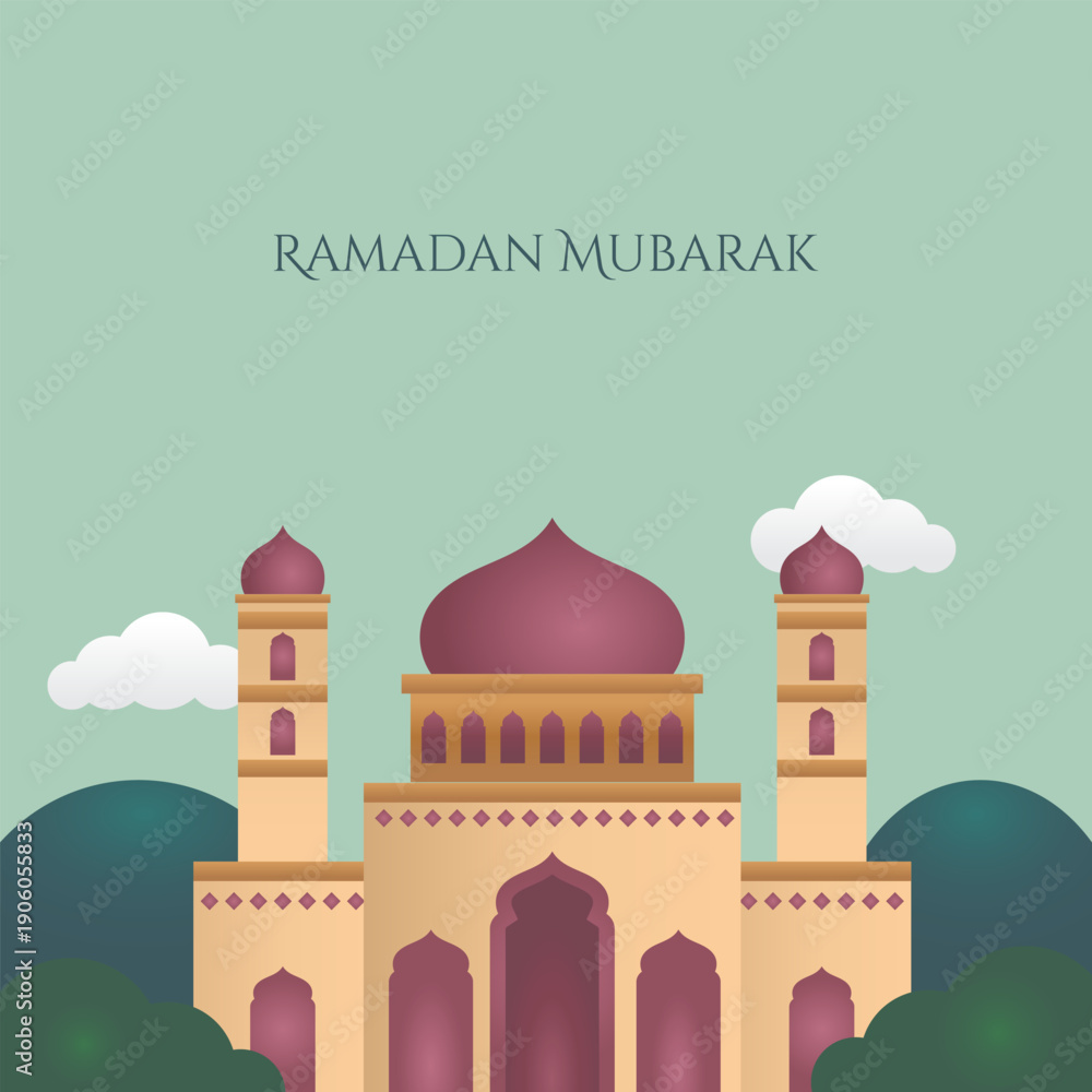 Fototapeta premium Islamic Mosque Greeting Card for Ramadan Celebration