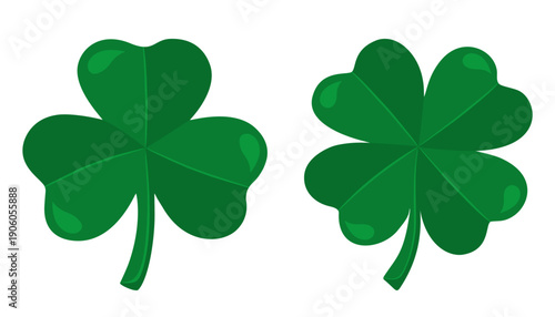 Shamrock and Four Leaf Clover St Patrick’s Day Flat Vector Illustration