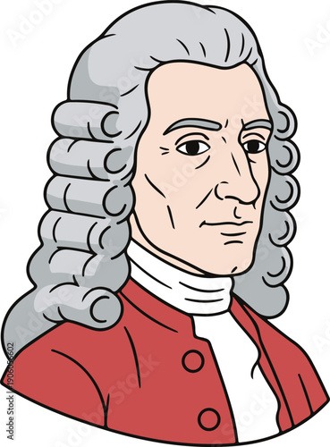 Classical 18th-century nobleman with powdered wig, formal vector illustration