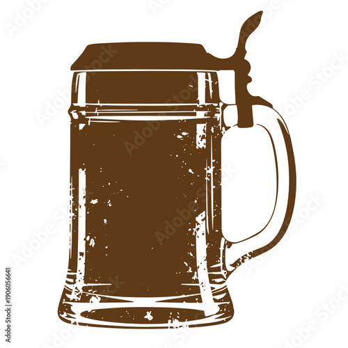 Grunge texture A brown illustration of a beer stein with a lid and handle on white background  Beer mug with lid Vintage Style