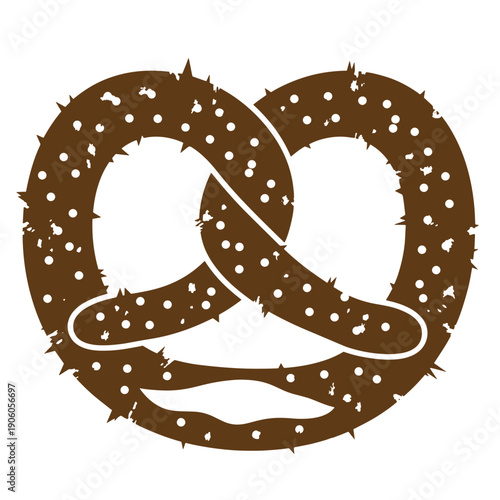 Grunge texture A brown pretzel with salt on a white background Vintage Style