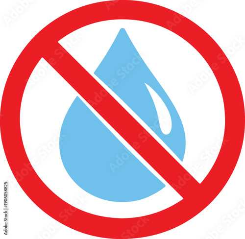 Red prohibition circle over a blue water droplet, informative vector illustration