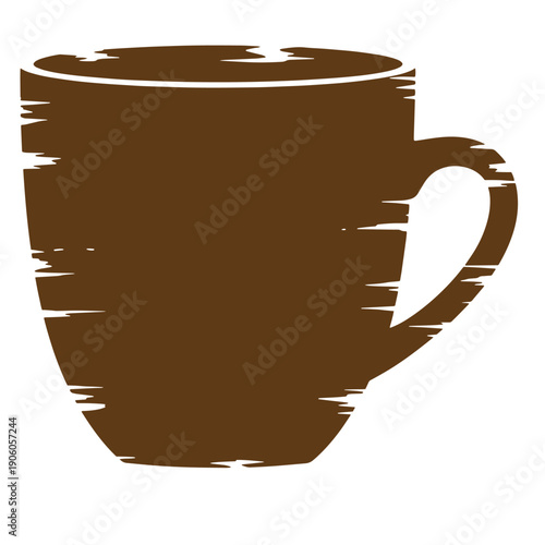 Grunge texture Distressed brown coffee mug with handle on the right side  simple illustration Vintage Style