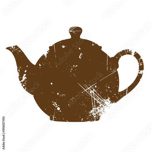 Grunge texture Grungy brown teapot with white scratches and splatters on white background Vintage Style