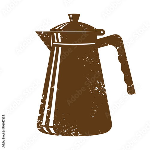 Grunge texture Grungy espresso percolator coffee pot silhouette on white background Vintage Style