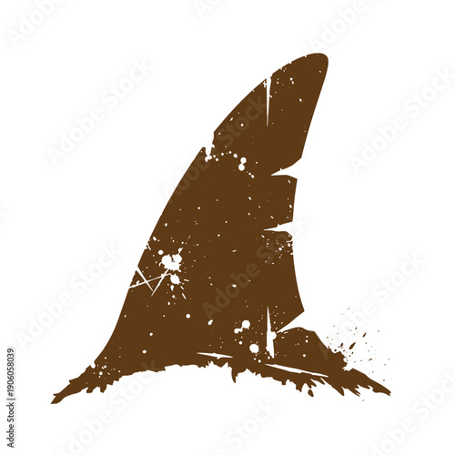 Grunge texture grungy shark fin silhouette with white splatters on white background Vintage Style