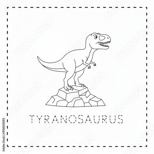 Tyrannosaurus Rex illustration: A playful and endearing illustration of a Tyrannosaurus Rex dinosaur, meticulously outlined and placed within a neatly crafted frame.