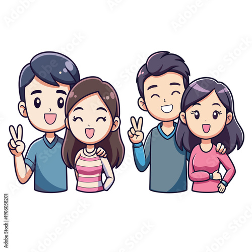 Happy Friends Group Cartoon Character Illustration