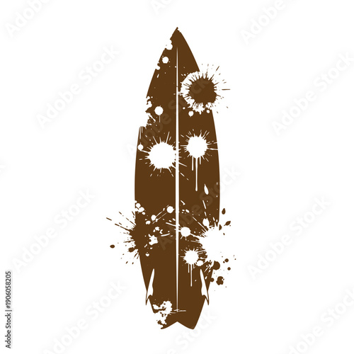 Grunge texture grungy surfboard with white paint splatters on white background  recreational sports equipment Vintage Style