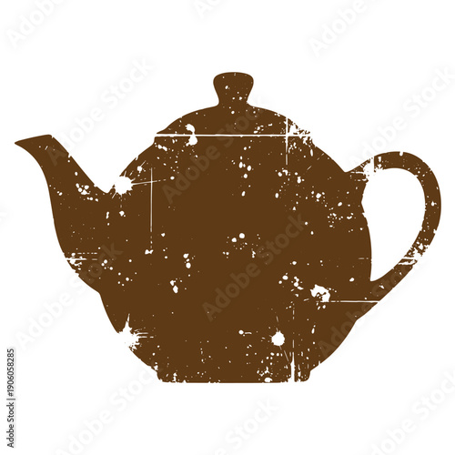 Grunge texture Grungy teapot silhouette with white splatters on clean background  kitchenware design element Vintage Style