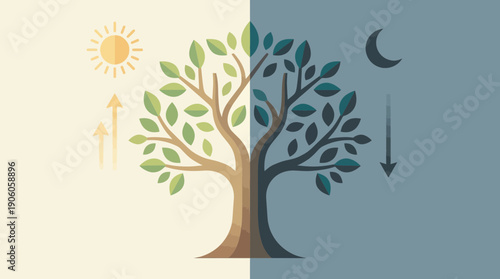 Tree symbolizing growth and change with dual seasonal contrast