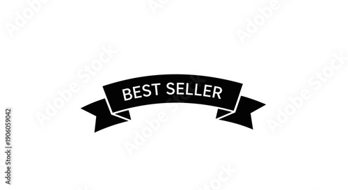 Black ribbon banner with Best Seller text on white background.