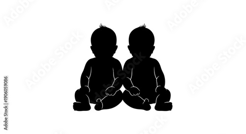 Silhouette of two babies sitting together facing away.
