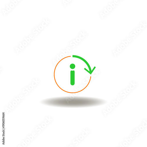 Vector illustration of i letter and round arrow process. Symbol of instruction and guidance. Icon of information service.
