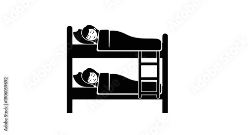 Two people sleeping on bunk beds in a simple graphic illustration.