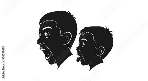 Two men shouting at each other in black silhouette.