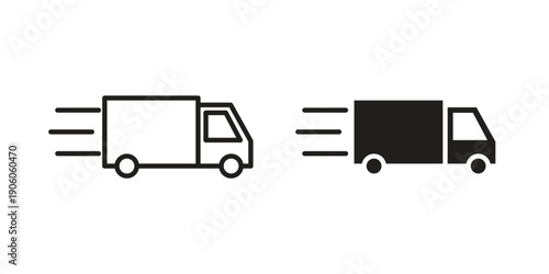 Fast shipping delivery truck icon symbol, logo illustration. Pixel perfect vector graphics