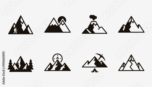 Simple Black Mountain Landscape Icons