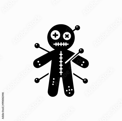 Voodoo Doll Icon, Magic Curse Symbol Silhouette