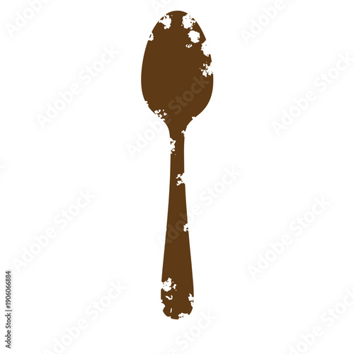 Grunge texture Grungy brown spoon with worn texture on white background  kitchen utensil with distressed look Vintage Style