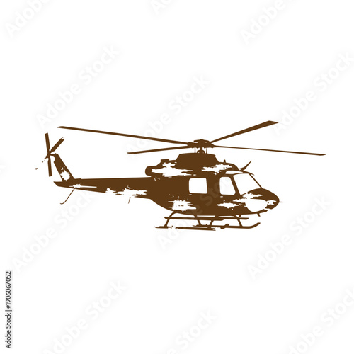 Grunge texture Grungy helicopter silhouette with faded paint effect on side profile  vintage aircraft illustration Vintage Style