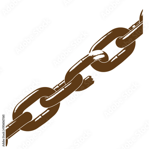 Vintage Grunge metal chain links connected in a row on white background for illustration  strong metal chain links connected in a row
