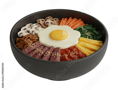 Delicious 3D Bibimbap with Egg, Vegetables, and Beef for Korean Cuisine