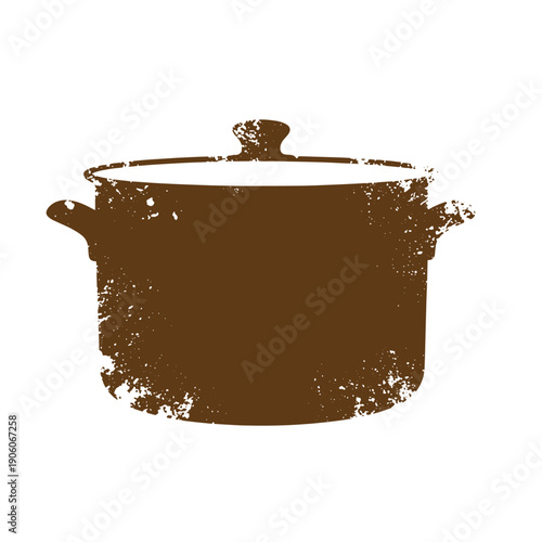 Grunge texture Grungy pot with lid and handle kitchen utensil silhouette  cooking vessel Vintage Style