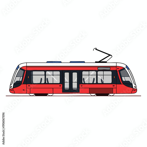 Modern Red and White Electric Train Car on Rail Transit System