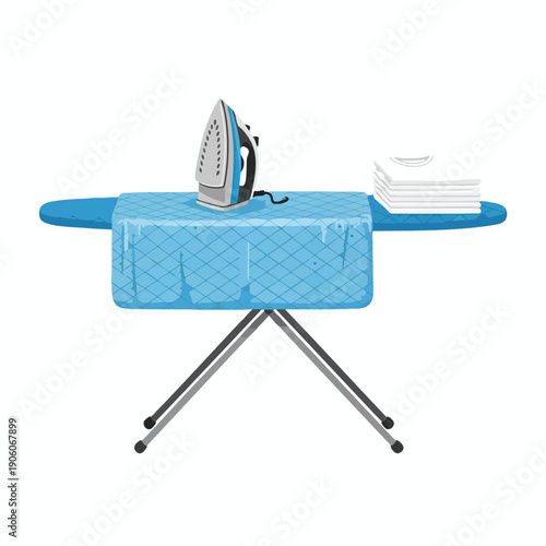 Modern Ironing Board with Iron and Clean Laundry for Home Garment Care