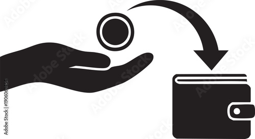 Minimalist Revenue Stream Hand Holding Coin and Wallet Silhouettes on White Background