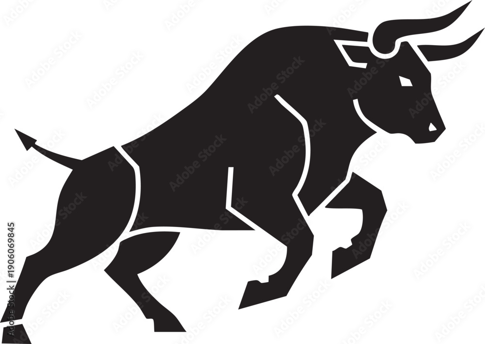 Obraz premium Geometric Charging Market Bull Stock Exchange Silhouettes on White Background