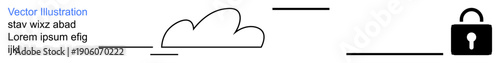 Data protection, cloud computing security, secure connections, privacy, cybersecurity, encryption. Minimalistic design of a cloud and lock. Cloud computing security and data protection concept