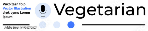 Microphone symbol alongside styled Vegetarian text, featuring clean lines and dots in a minimal design. Ideal for podcasts, healthy living, branding, food blogs, education, wellness, online