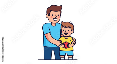 A cheerful father lovingly embraces his young son both smiling creating a heartwarming family portrait silhouette high quality professional detailed modern elegant