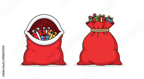 A vibrant illustration depicts a full santa sack overflowing with colorful gifts a cheerful holiday silhouette high quality professional detailed modern elegant