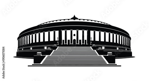 An impressive black and white depiction of the parliament house building in new delhi india silhouette high quality professional detailed modern elegant