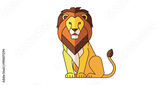 A vibrant cartoon depiction of a seated male lion with a full mane a distinctive silhouette high quality professional detailed modern elegant
