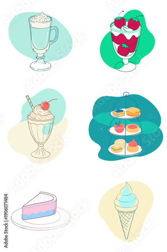 Delicious desserts and desserts in various sweet treats