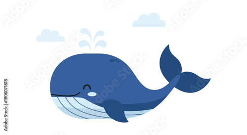 A charming blue whale illustration swims peacefully with stylized clouds and water a delightful silhouette high quality professional detailed modern elegant stylish