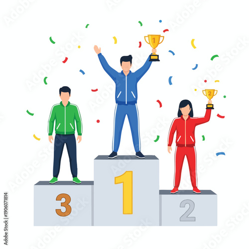 Celebration of Success with Winners on Podium and Trophies