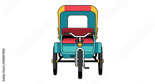 A colorful illustration depicts a traditional rickshaw viewed from the front in a striking silhouette high quality professional detailed modern elegant stylish
