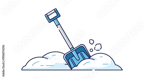 A blue shovel digging into a pile of snow creating a winter scene silhouette high quality professional detailed modern elegant stylish clean
