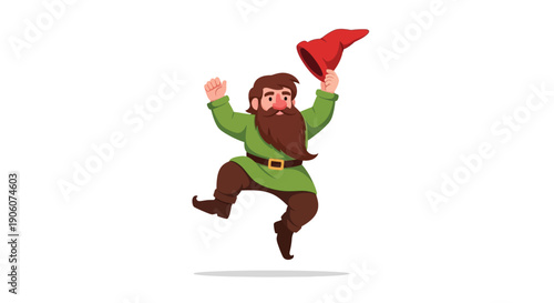 A joyful gnome leaps with a waving red hat displaying a whimsical and charming silhouette high quality professional detailed modern elegant stylish