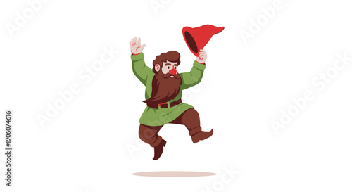 A joyful gnome leaps in the air enthusiastically tossing his iconic red hat upwards a delightful silhouette high quality professional detailed