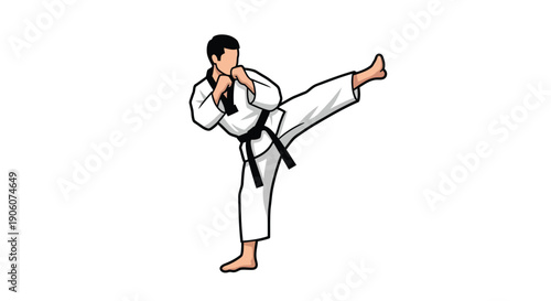 A dynamic illustration depicts a karate practitioner executing a side kick in mid air silhouette high quality professional detailed modern elegant stylish clean