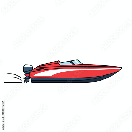 Luxury Speedboat with Outboard Motor on Clear Water